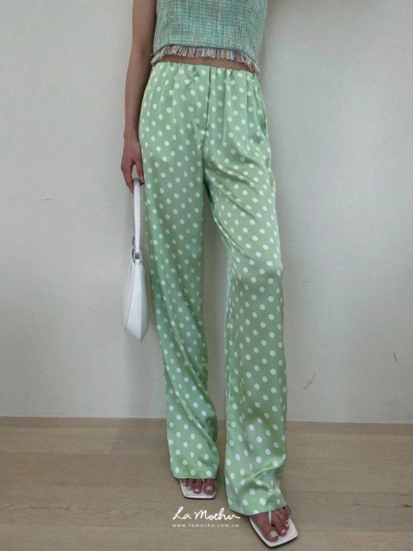 (限量商品)鬆緊點點緞面長褲